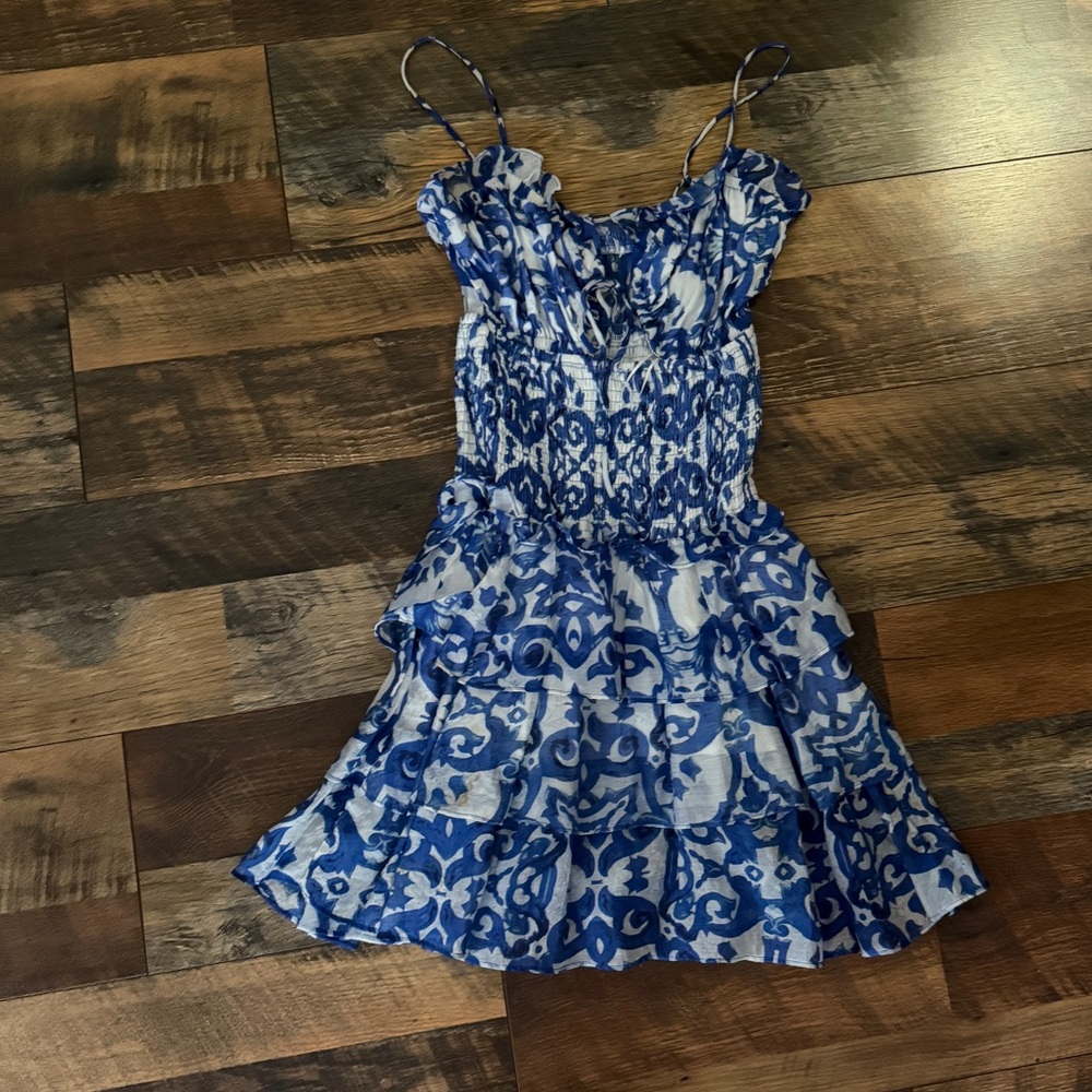 Blue and White Patterned mini dress